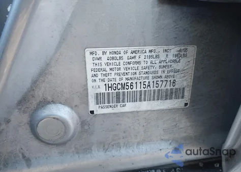 2005 Honda Accord 2.4 Dx z USA, uszkodzony, nr VIN 1HGCM56115A157716